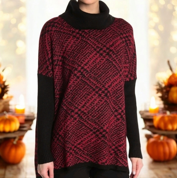 NEW Joseph A Plaid Knit Cowl Neck Sweater Long Sleeve Pullover Red Black Med NWT - Picture 5 of 5